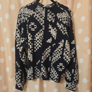 Anthropolgie The Beatriz Mock Neck Sweater Navy and Cream Sz L